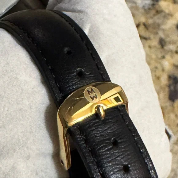 MICHELE Deco II Mother of Pearl Diamond 18K Gold Plated Leather Band Watch - Picture 5 of 15